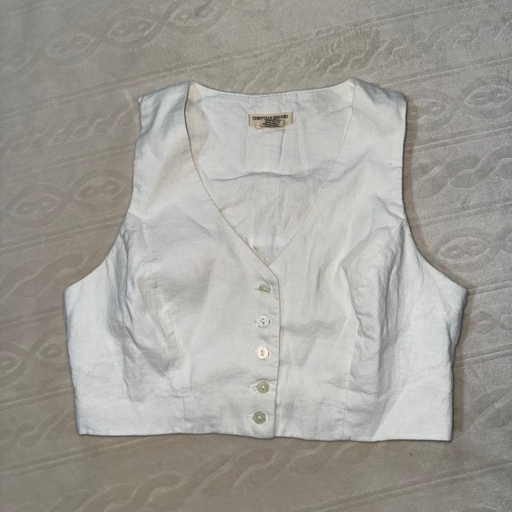 Christian Siriano Linen Blend Cropped Vest